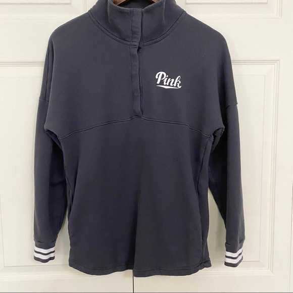 Victorias Secret Pink Logo Snap Up Gray Sweatshirt - Picture 2 of 9